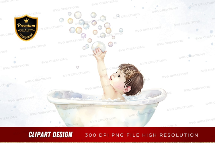 Baby playing with bubbles in bathtub