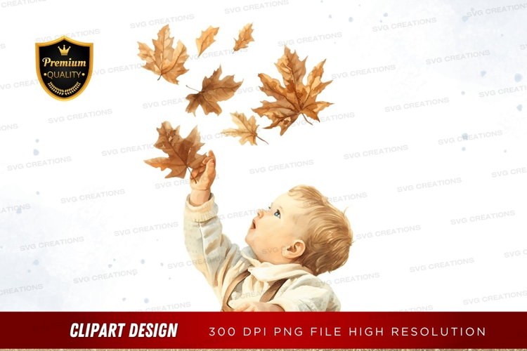 Child playing with fallen leaves