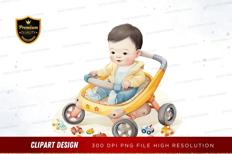 Happy baby in a toy car
