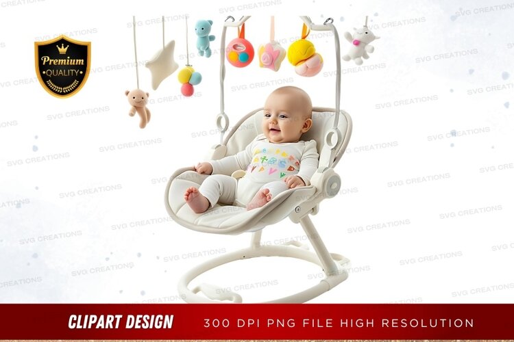 Baby in a swing with toys example image 1