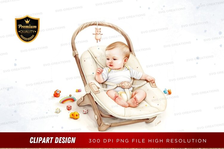 Baby in a rocking chair with toys example image 1