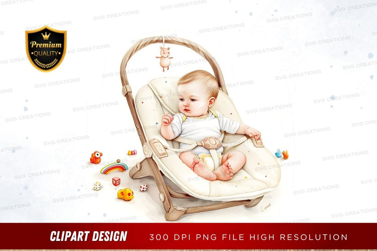 Baby in a rocking chair with toys