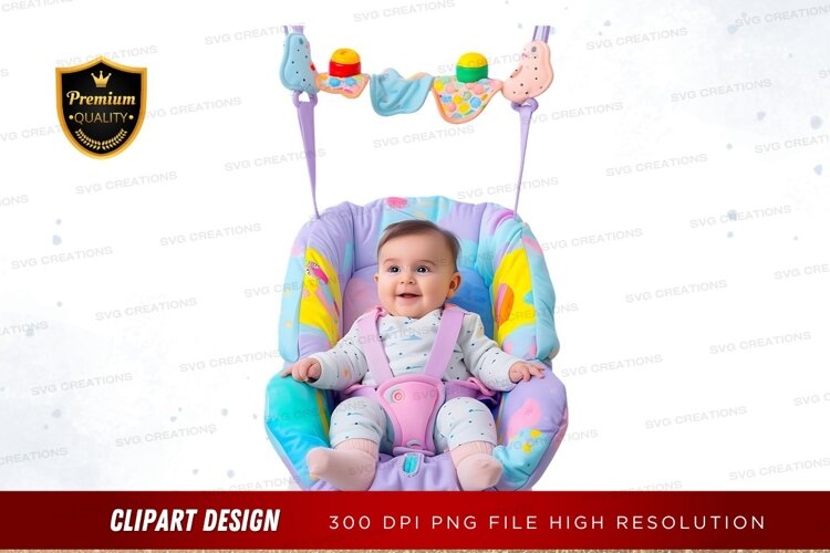 Baby in a colorful baby bouncer seat example image 1