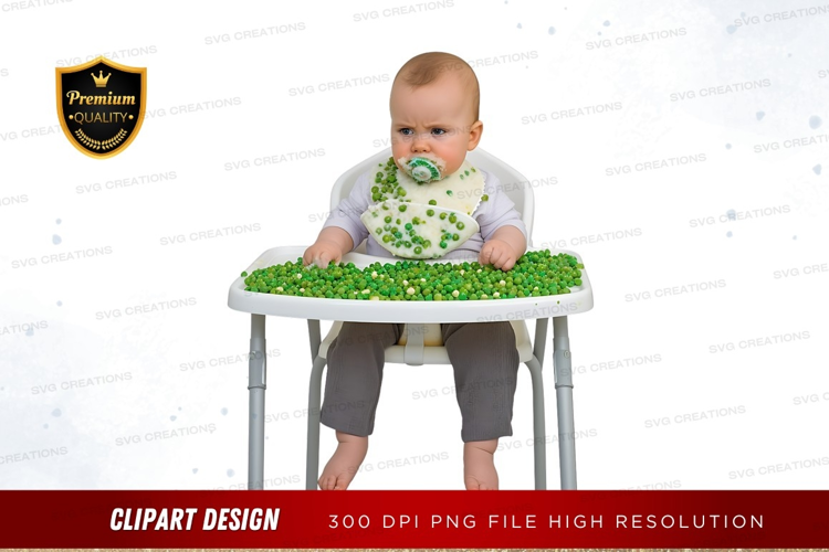 Baby in high chair with green beans