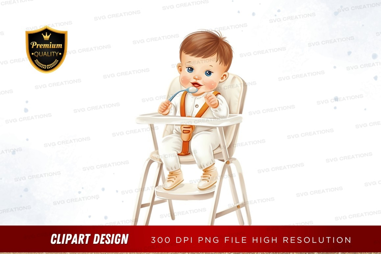 Baby in high chair eating