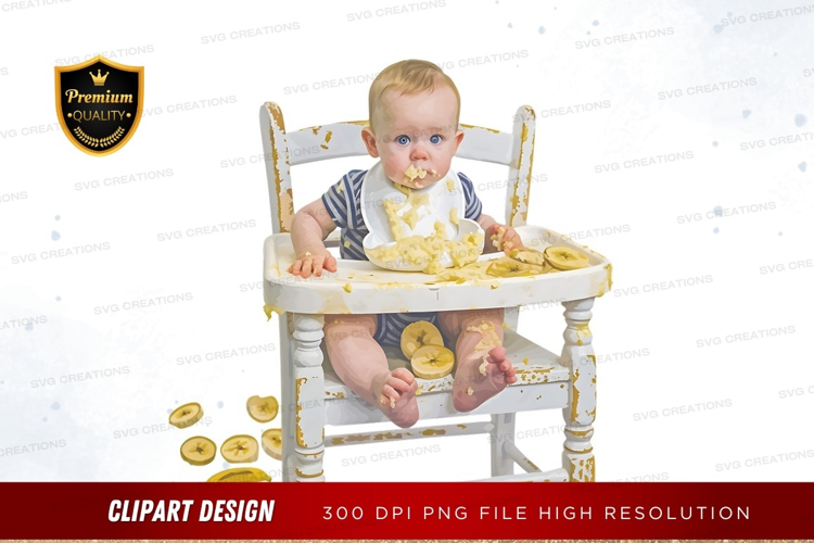 Messy baby eating bananas