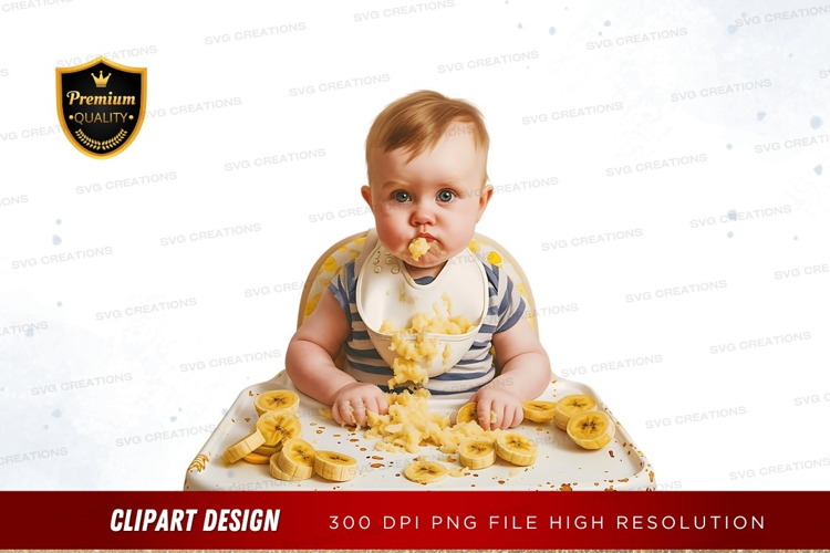 Baby eating bananas