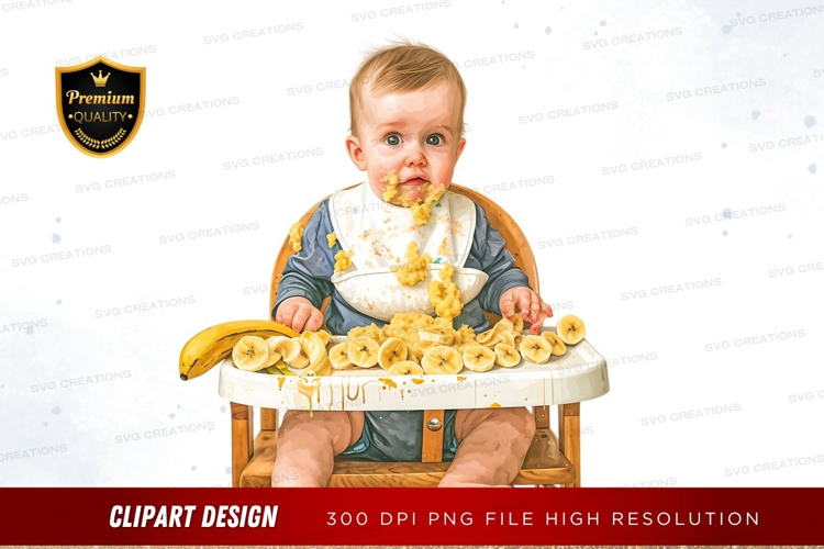 Baby eating bananas