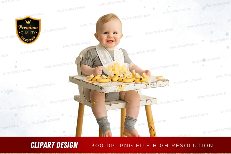 Baby eating bananas