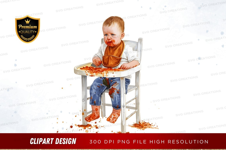 Messy toddler eating pizza