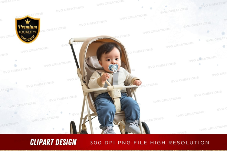 Baby in stroller with pacifier