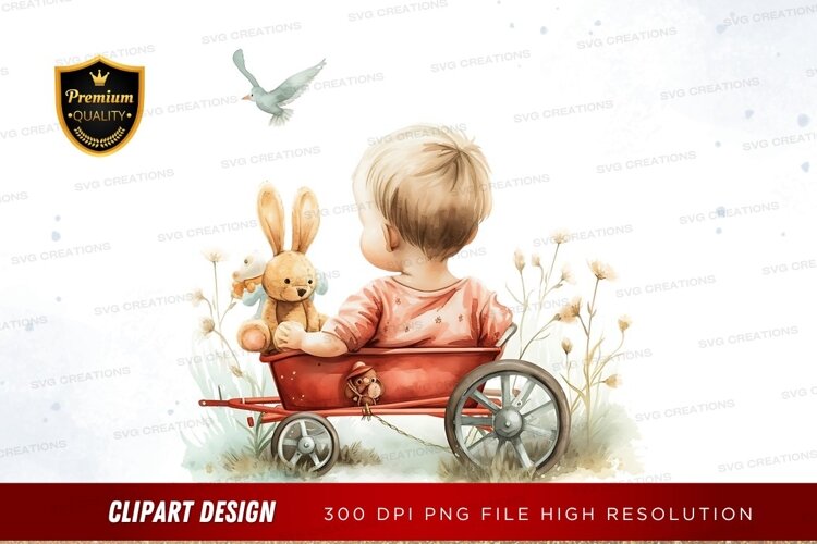 Child with toy wagon and bunny example image 1