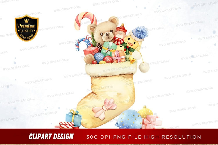 Christmas stocking with toys and gifts