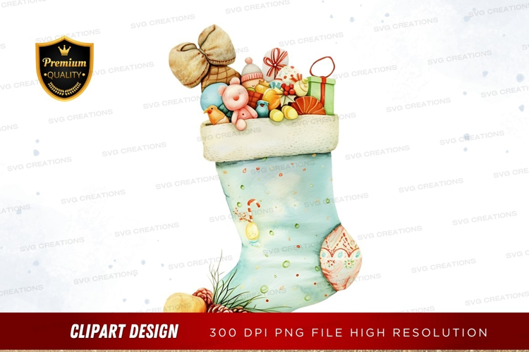 Festive christmas stocking with gifts