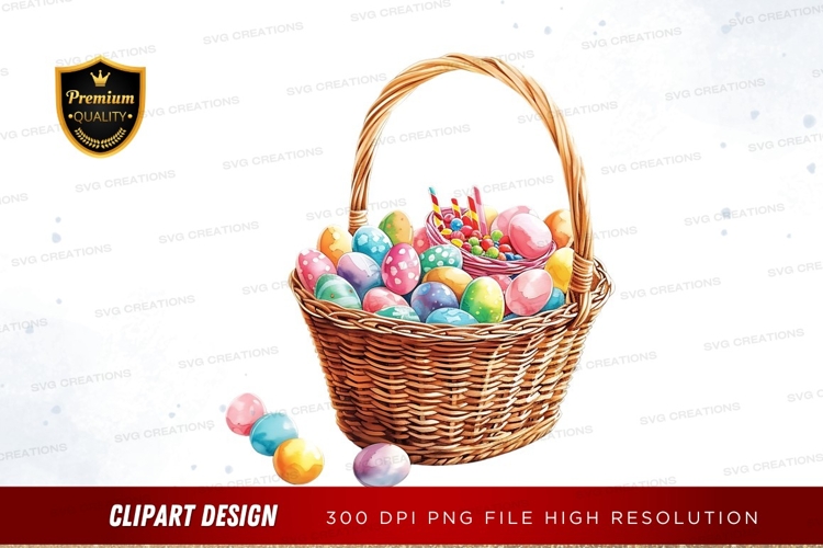 Easter basket with colorful eggs