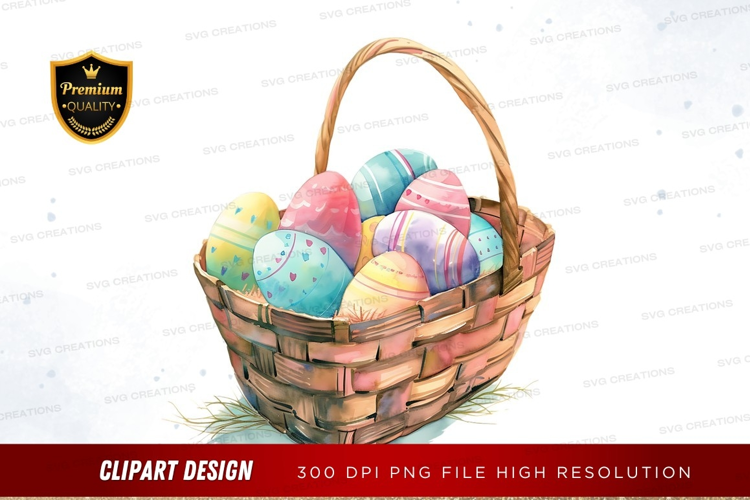 Easter basket with decorated eggs
