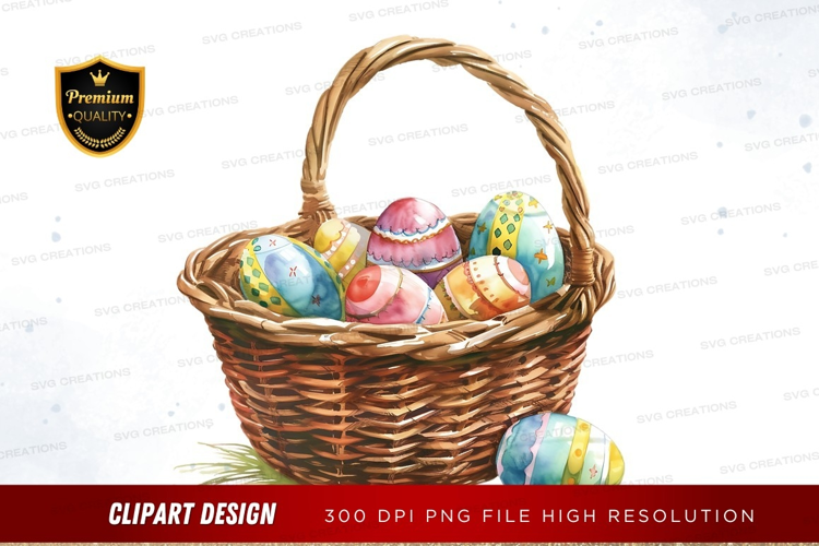 Easter basket with decorated eggs
