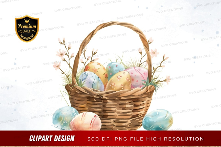 Easter basket with decorated eggs