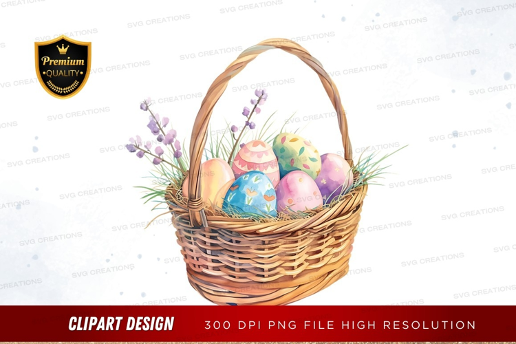 Easter basket with decorated eggs