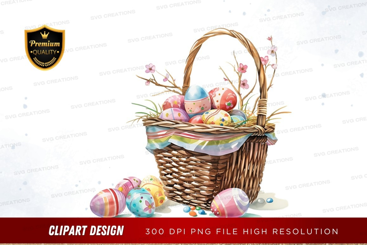 Easter basket with decorated eggs