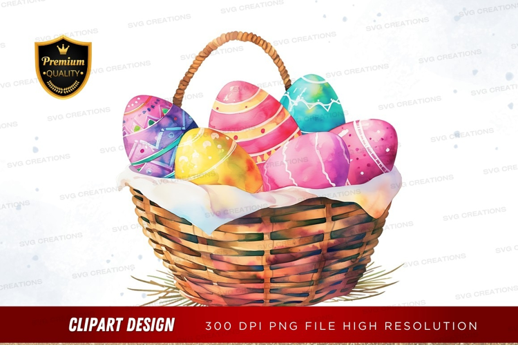Easter basket with decorated eggs
