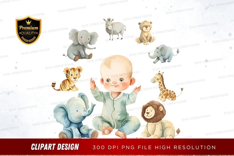 Baby with safari animals clipart png