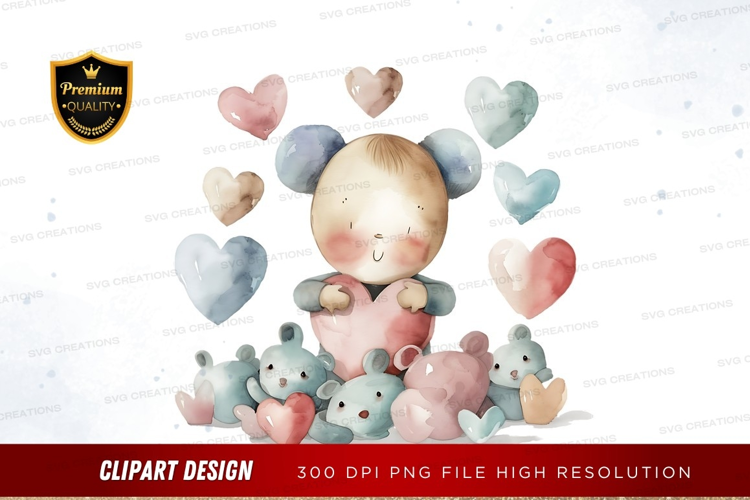Adorable baby girl with stuffed animals