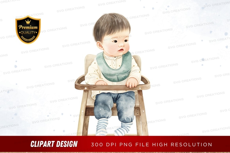 Baby in high chair clipart png