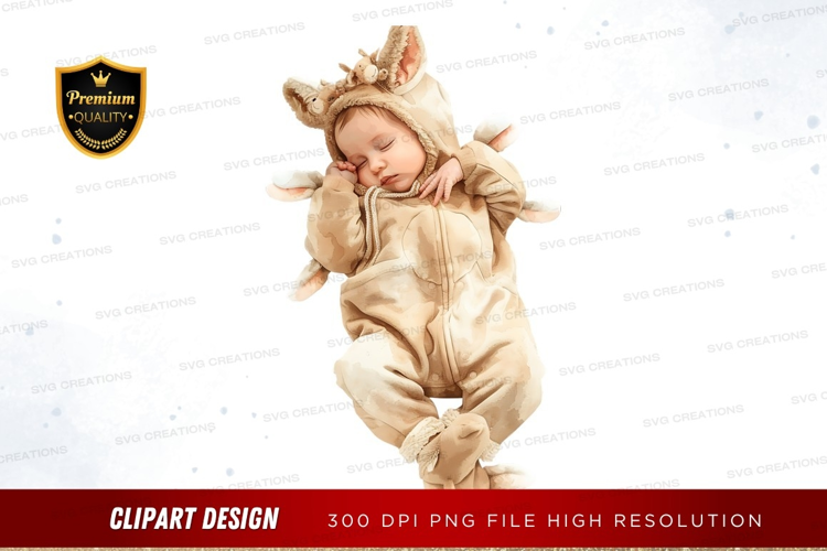 Sleeping baby in deer costume