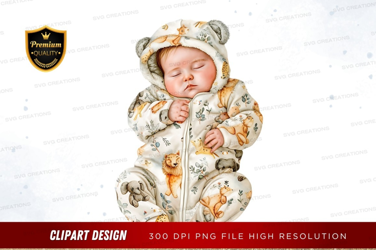 Sleeping baby in animal print onesie