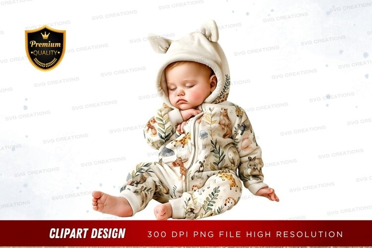 Sleeping baby in animal print onesie example image 1