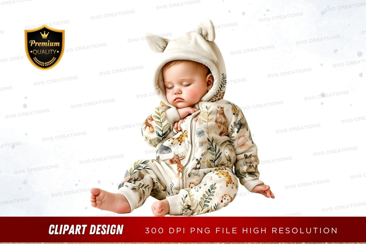 Sleeping baby in animal print onesie