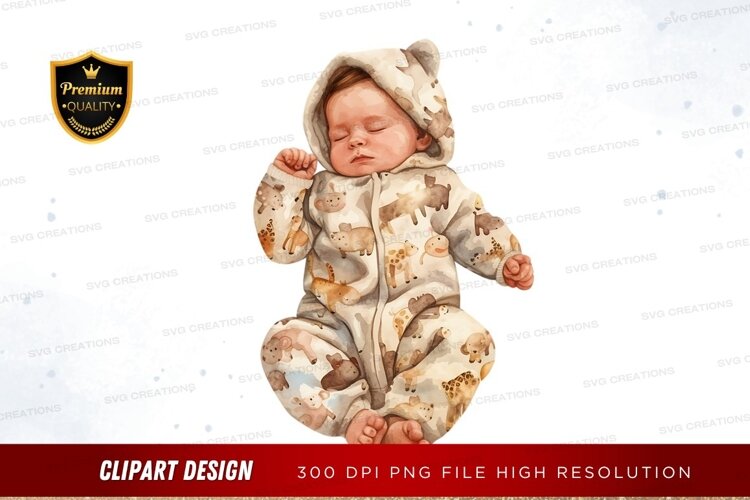 Sleeping baby in animal print onesie example image 1
