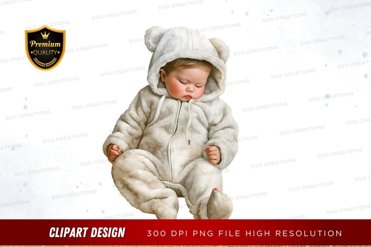 Baby in a white bear onesie
