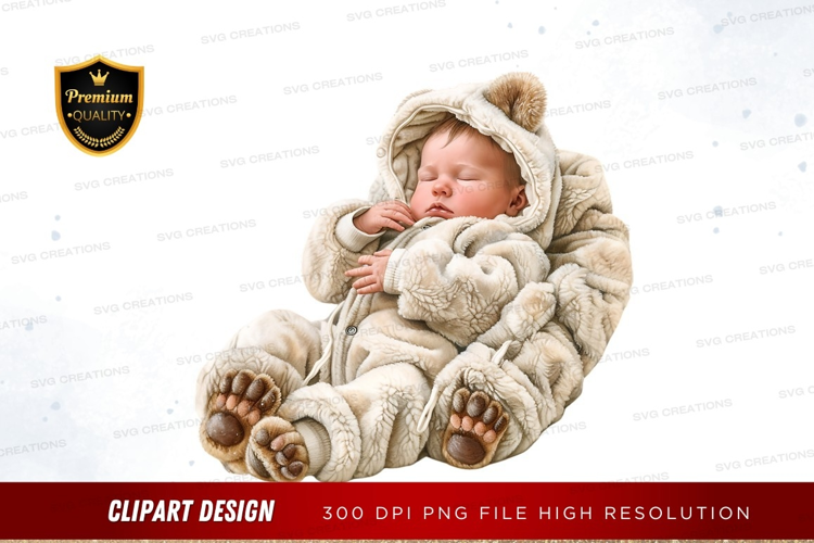 Sleeping baby in bear costume