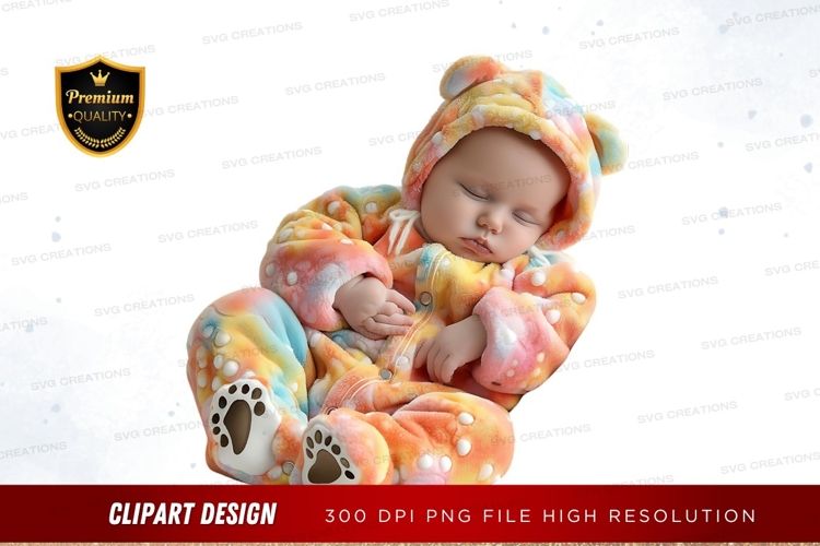 Sleeping baby in bear onesie clipart png