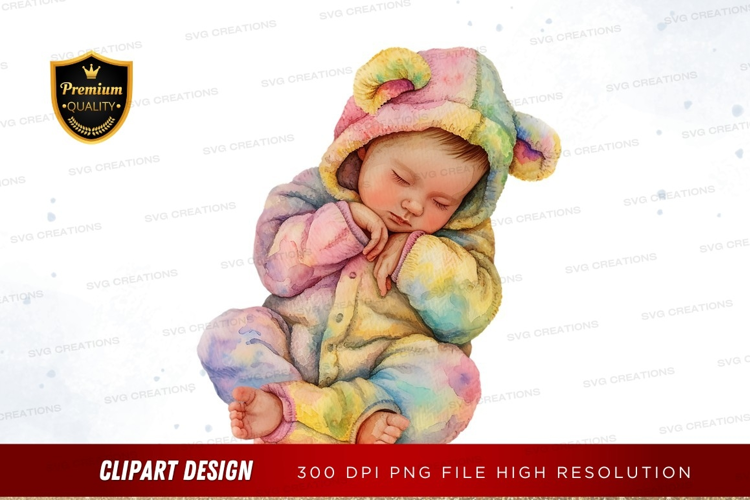 Sleeping baby in pastel bunny suit