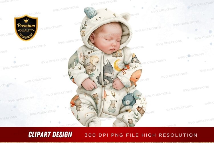 Sleeping baby in animal print onesie example image 1