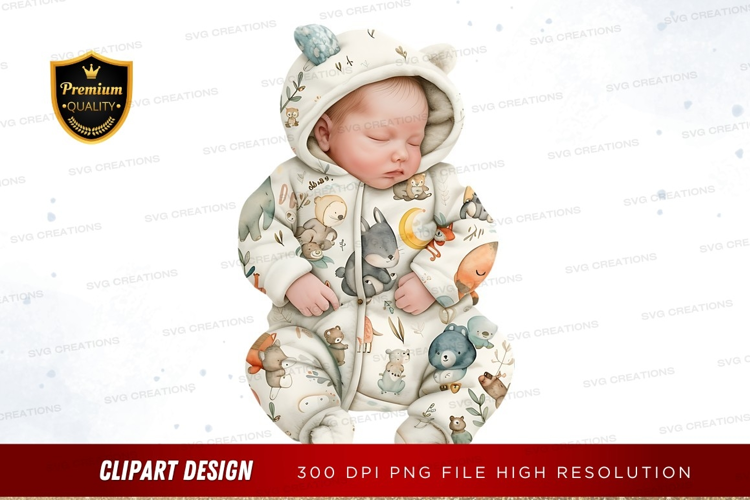 Sleeping baby in animal print onesie