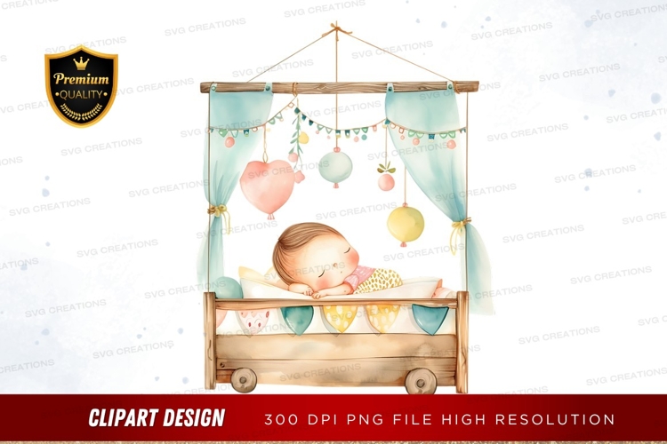 Sleeping baby in crib clipart png