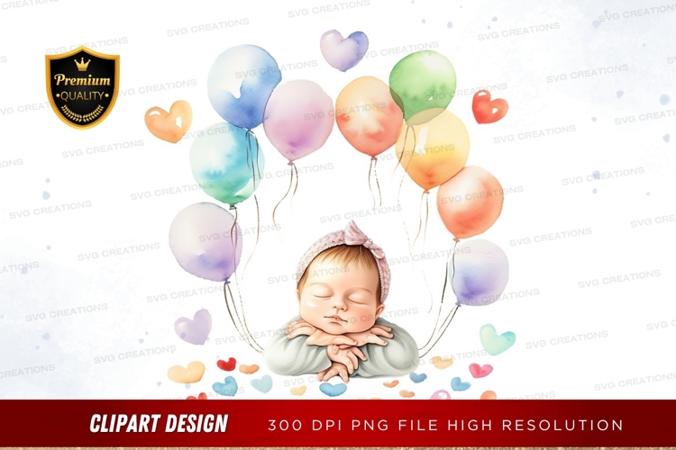 Baby with balloons clipart png