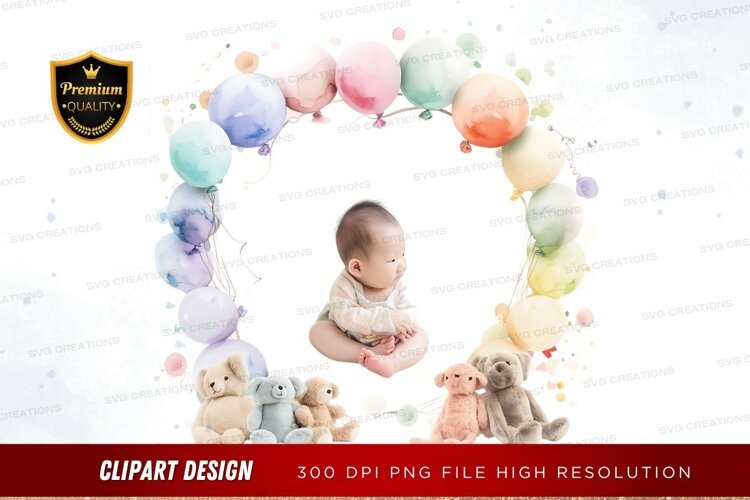 Baby with balloons and teddy bears example image 1