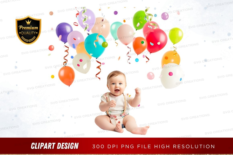 Happy baby with balloons