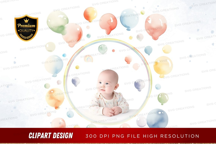 Baby with colorful balloons