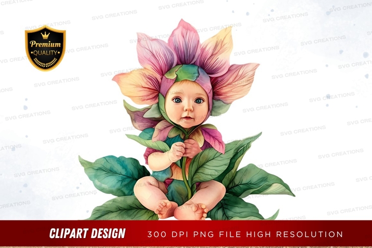 Baby in flower costume clipart png