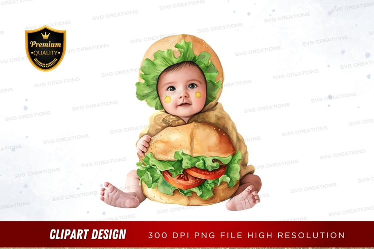 Baby in hamburger costume