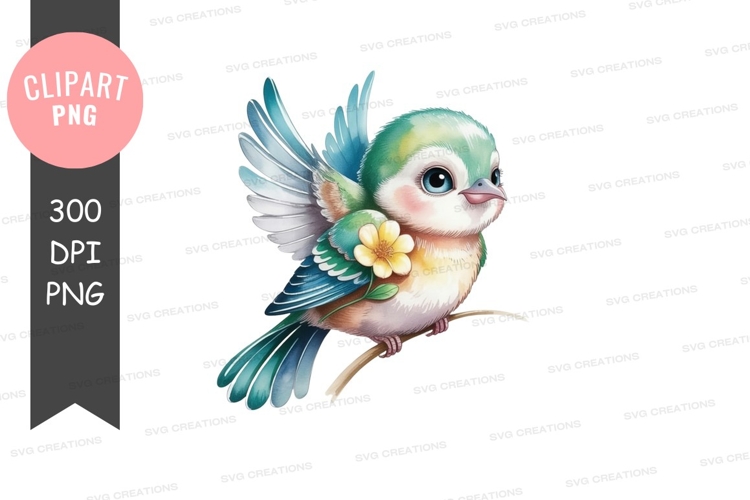 Cute baby bird with flower