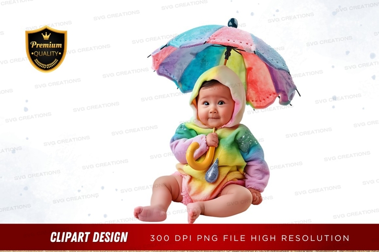 Baby with colorful umbrella clipart png