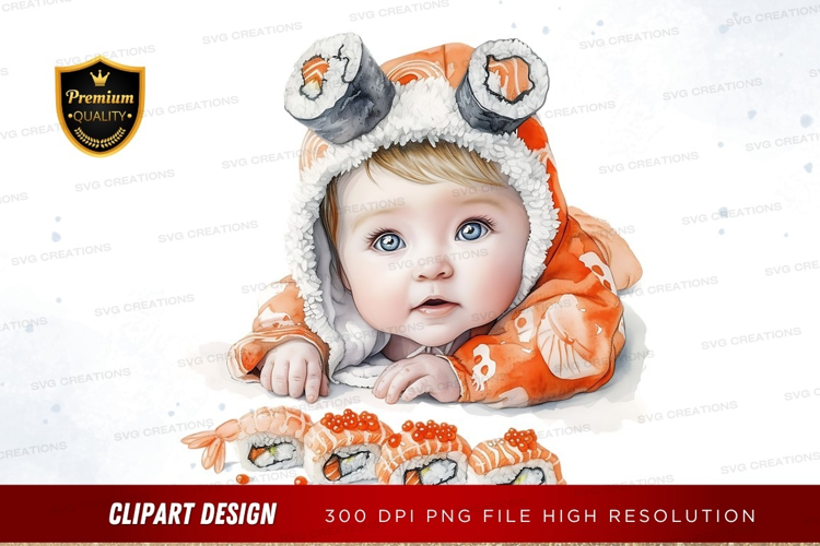 Cute baby in sushi costume