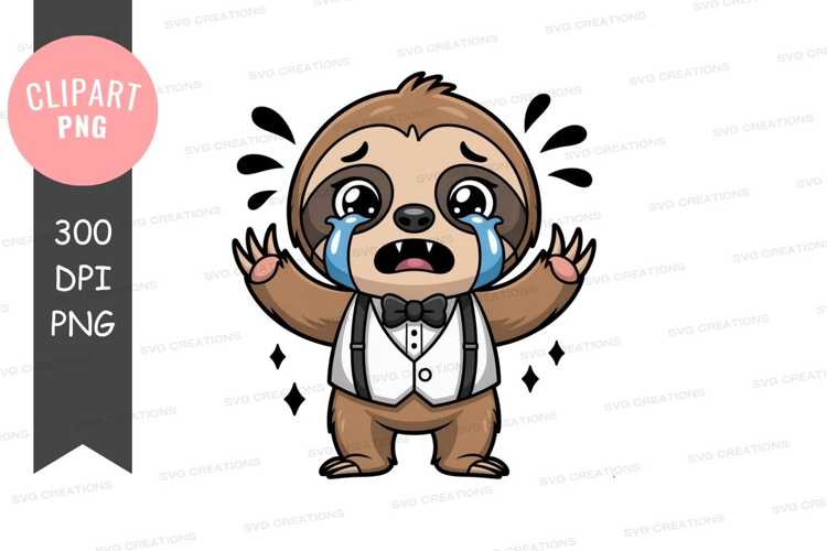 Crying sloth in formal attire